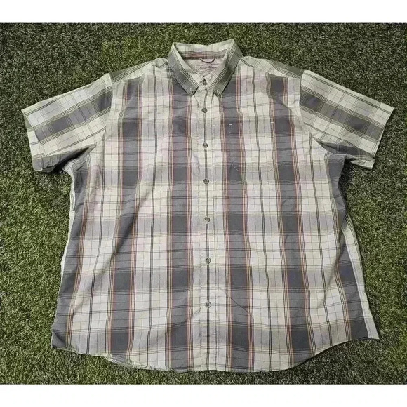 Eddie Bauer Shirt Adult 2XL Green Yellow Button Up Classic Fit Mens Plaid Light - Picture 1 of 6